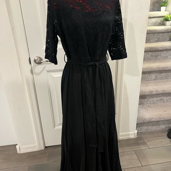 Pinup Fashion Lace Chiffon Wrap V Neck Dresse NWOT - Picture 7 of 9